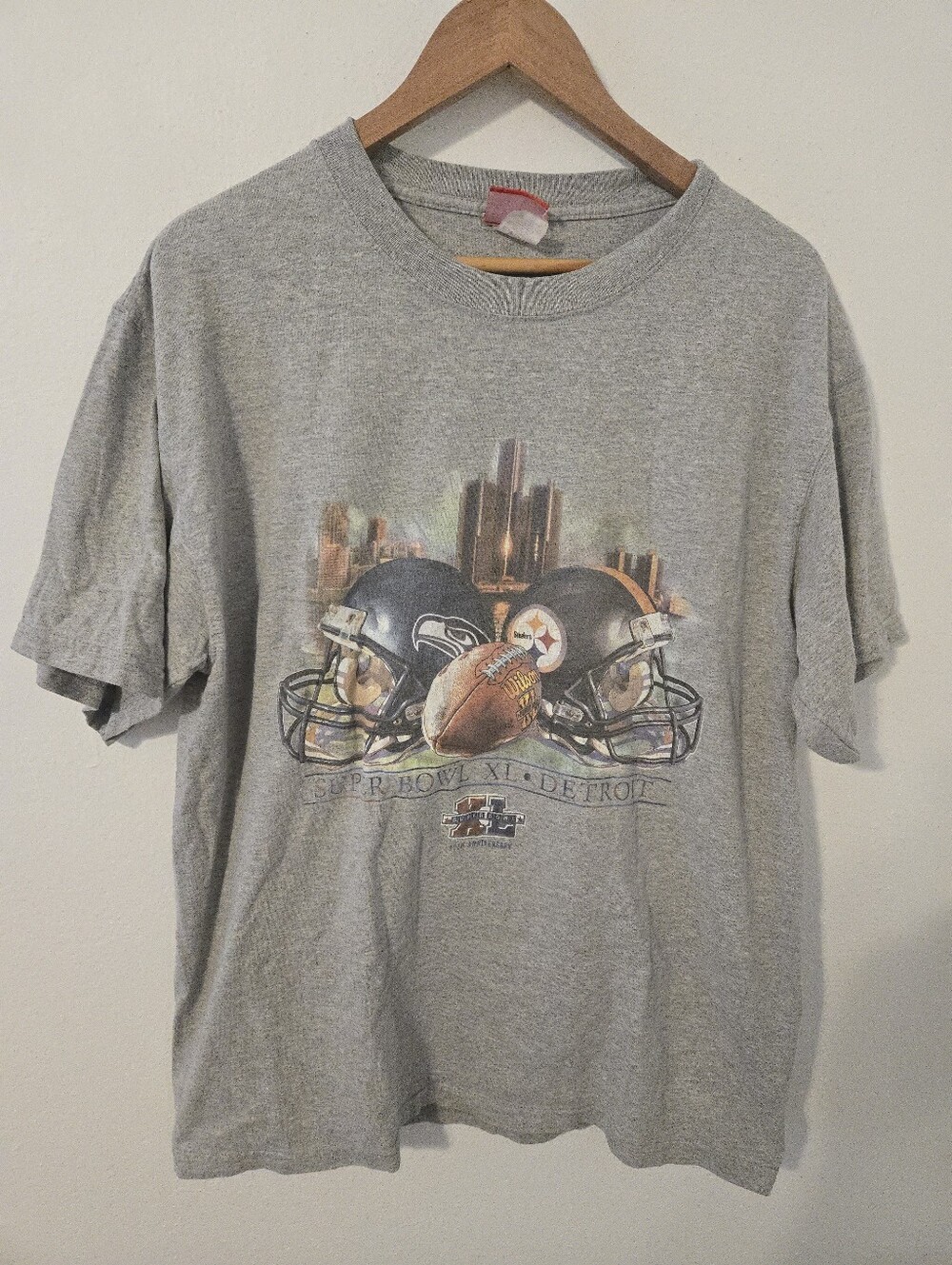 Vintage NFL Super Bowl T Shirt Mens Large Seattle Seahawks Pittsburgh Steelers